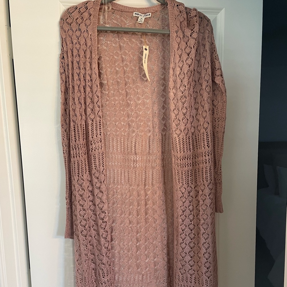 Moral Fiber long see through cardigan. Pink.